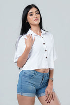 Textured Short Sleeve Cropped Shirt