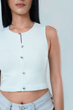 Metallic Clasp Ribbed Top