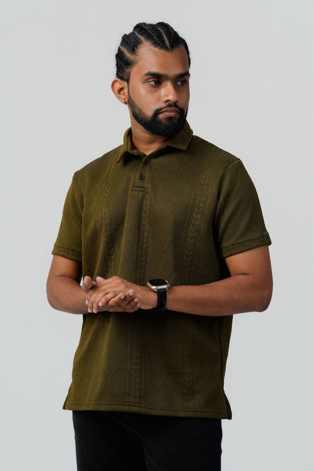 Textured Cable-Knit Polo