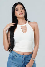 Rhinestone Chain Halter Crop Top