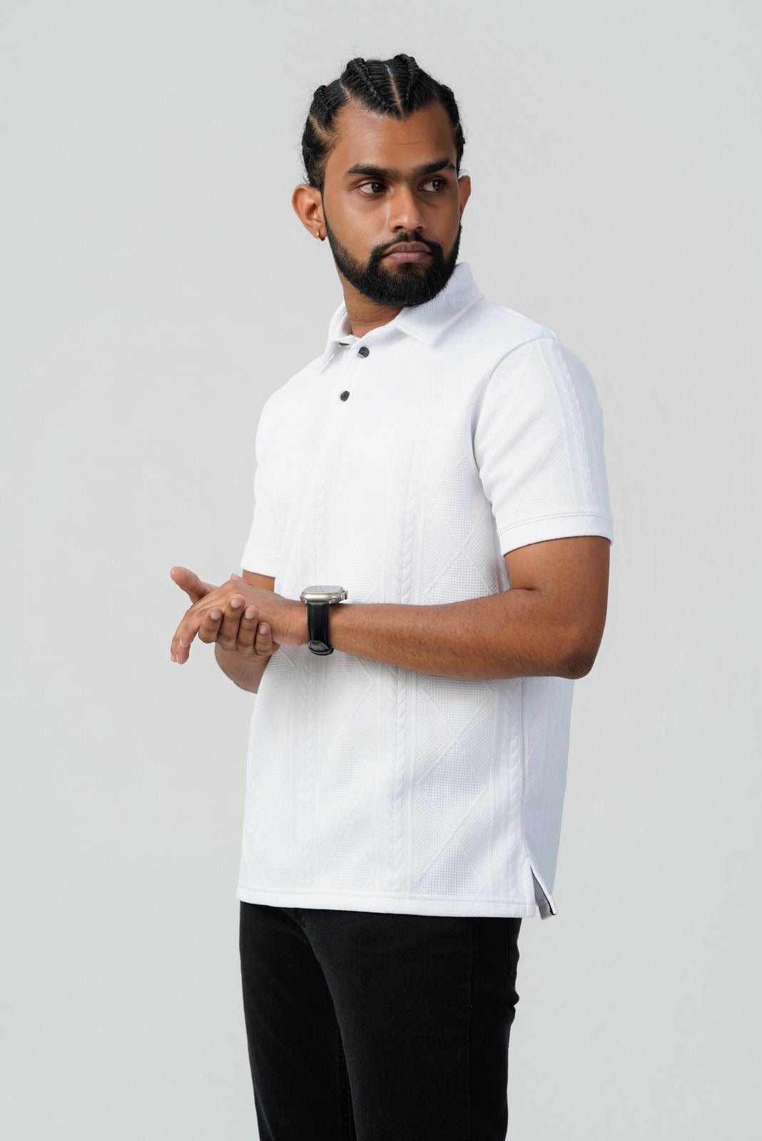 Textured Cable-Knit Polo