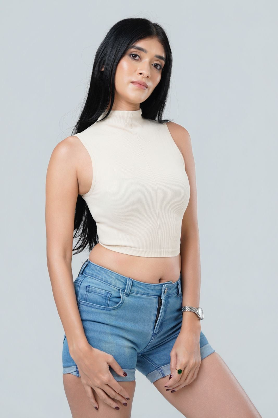 High Neck Ribbed Crop Top