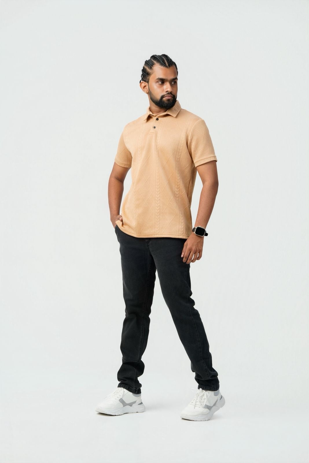 Textured Cable-Knit Polo