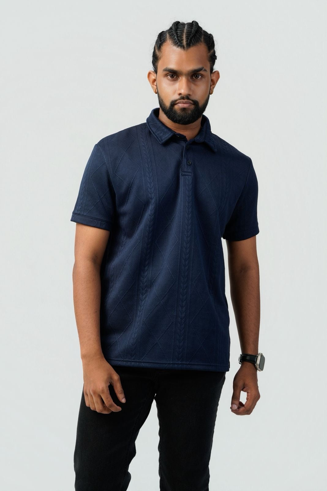 Textured Cable-Knit Polo
