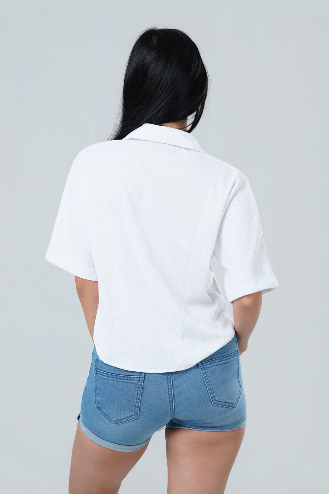 Textured Short Sleeve Cropped Shirt