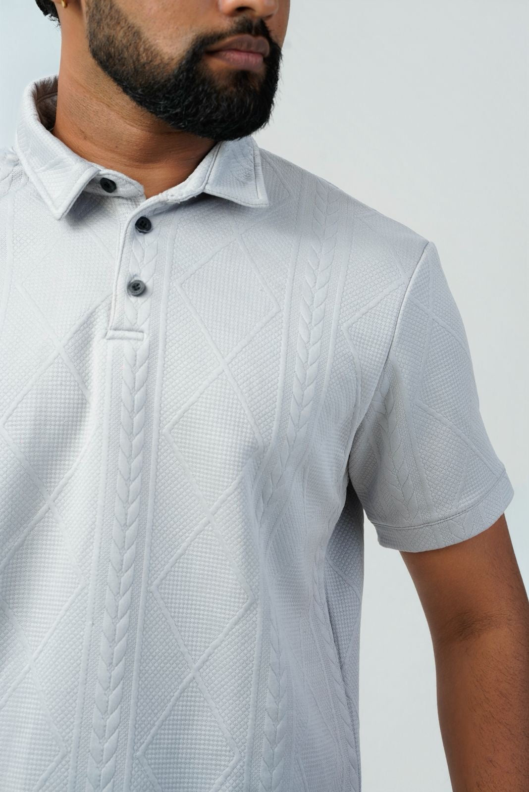 Textured Cable-Knit Polo