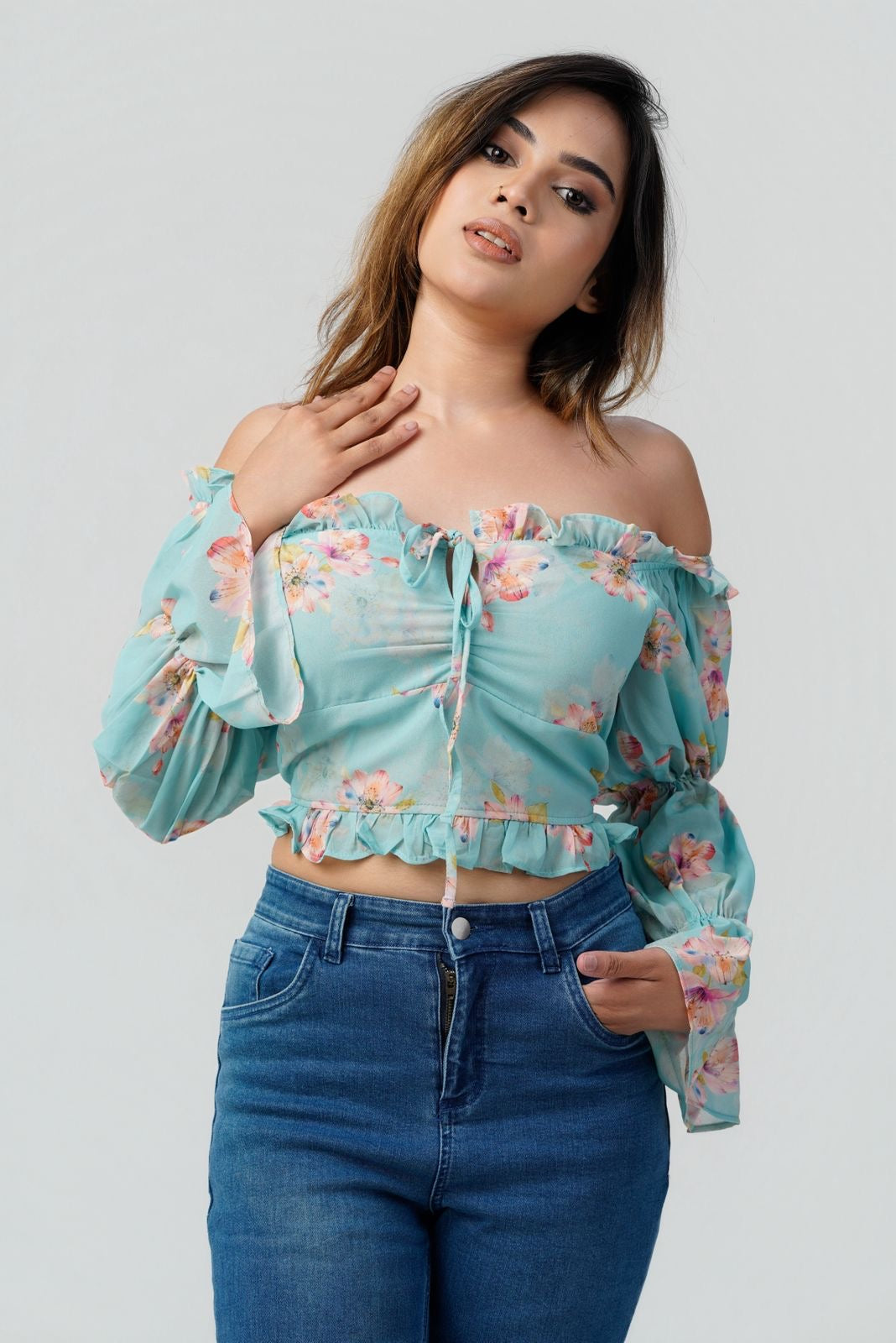 Meadow Mist Off-Shoulder Blouse