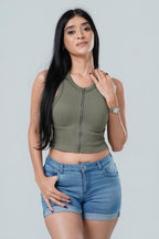 Maya Seamless Zip-Front Ribbed Crop Top