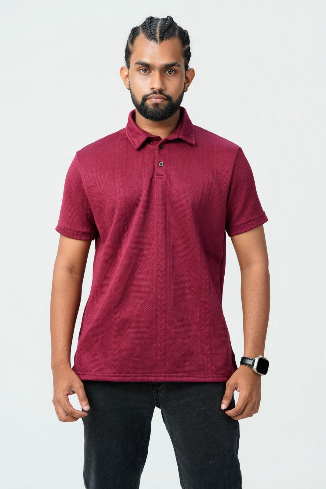 Textured Cable-Knit Polo