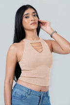 Rhinestone Chain Halter Crop Top