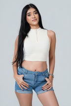 Siena Seamless High-Neck Quarter-Zip Crop