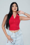 Ribbed Collared Button Down Tank