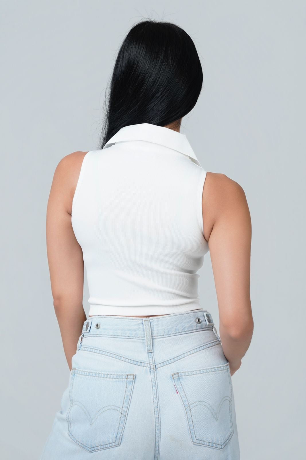Ribbed Collared Button Down Tank