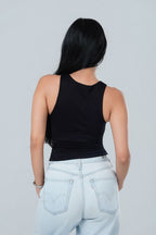 V-Neck Textured Button-Front Tank