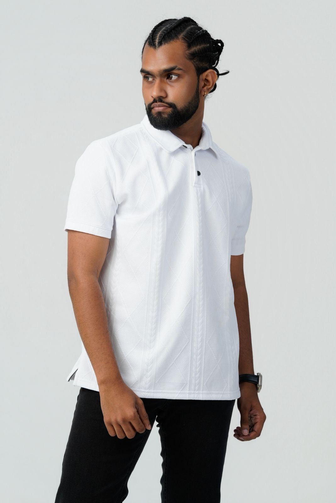 Textured Cable-Knit Polo