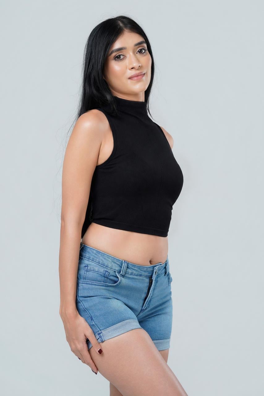 High Neck Ribbed Crop Top