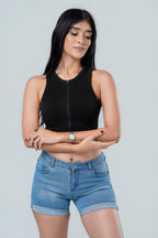 Maya Seamless Zip-Front Ribbed Crop Top