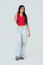 Ribbed Collared Button Down Tank