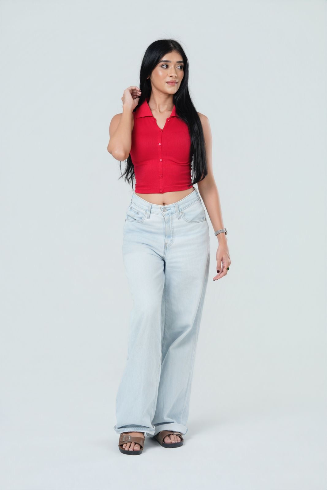 Ribbed Collared Button Down Tank