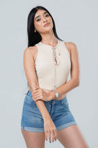 Front Tie Up Ribbed Tank