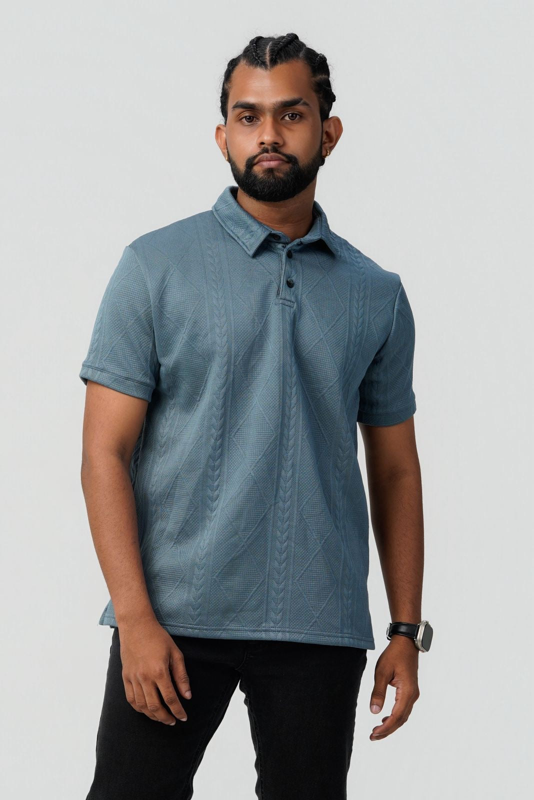 Textured Cable-Knit Polo