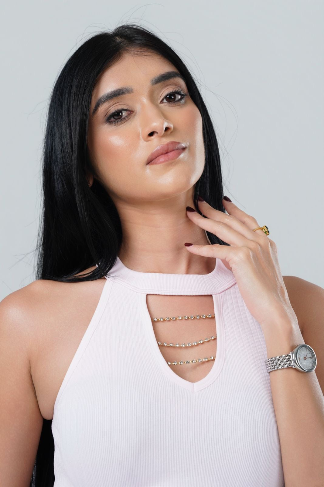 Rhinestone Chain Halter Crop Top