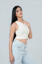 Metallic Clasp Ribbed Top