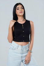 Metallic Clasp Ribbed Top